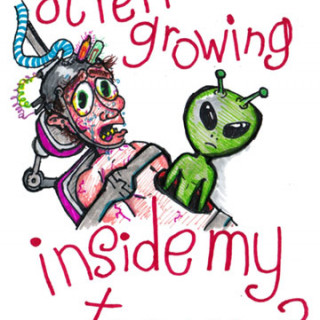 alien growing inside my tummy? ~ art by Adam Bozarth