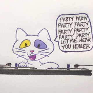 STOG as a DJ, saying PARTY PARTY PARTY PARTY ~ art by Sherman Tank