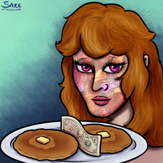 Flowerface with a dollar between her ass pancakes ~ art by Sauce