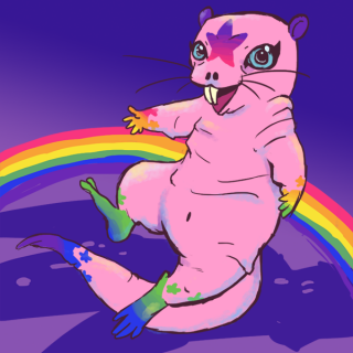 a Lisa Frank style naked mole rat ~ art by Positronic