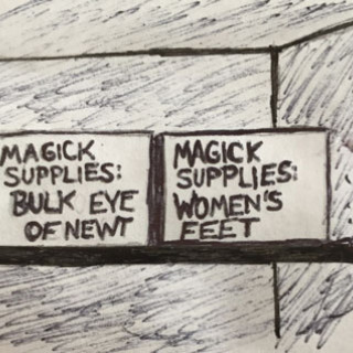 Magick Supplies: Eye of Newt & Women's Feet ~ art by Sherman Tank