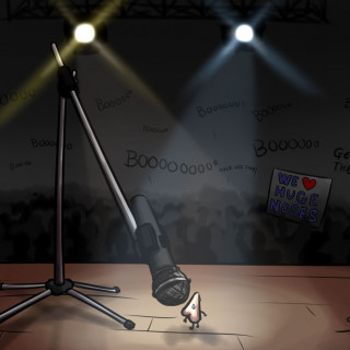 a tiny nose fails to entertain an audience of huge nose lovers ~ art by Sauce