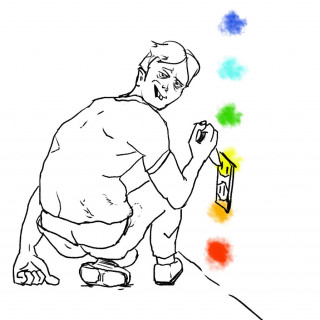 Sexy Achillie's Heelies maintains eye contact as he fixes your wall's vape chakra with a (relatively sharp) knife. ~ art by Spooks