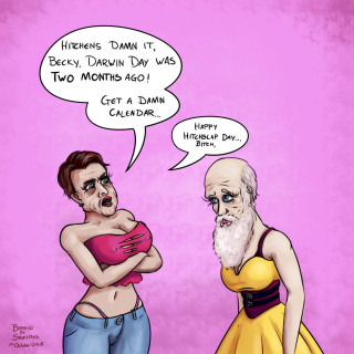 It's not Darwin Day, it's Hitchslap Day ~ art by Sauce
