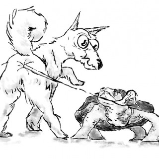 a terrapin pulling at a dog's anus ~ art by Spooks