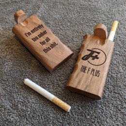 two F Plus dugouts (front and back) with the logo and the message I'm entirely too sober for this shit
