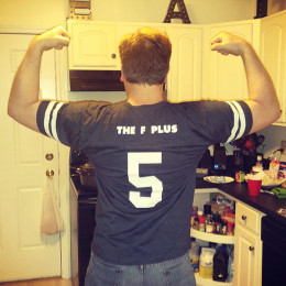 a strong person in a football congress jersey