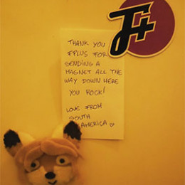 f plus magnet on the fridge with a fox